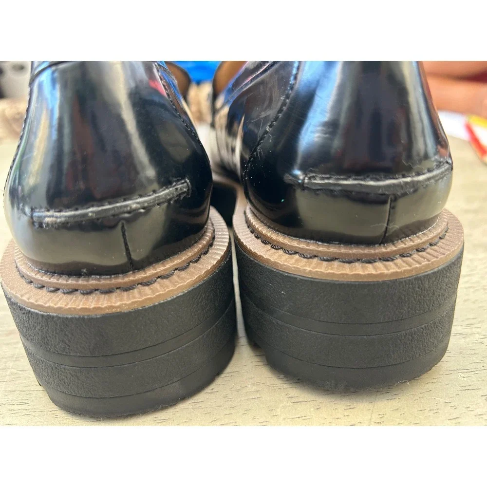 Sam Edelman Black Patent Horsebit Lug Sole Loafers Womens 8 Chunky Platform